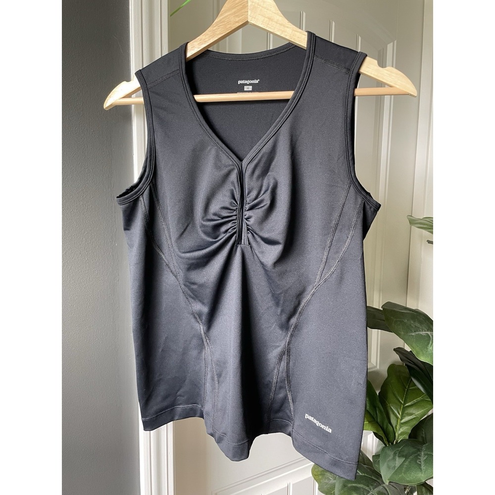 Patagonia Womens All Weather Training Top Black Ruched V-Neck Tank 24251 Size M